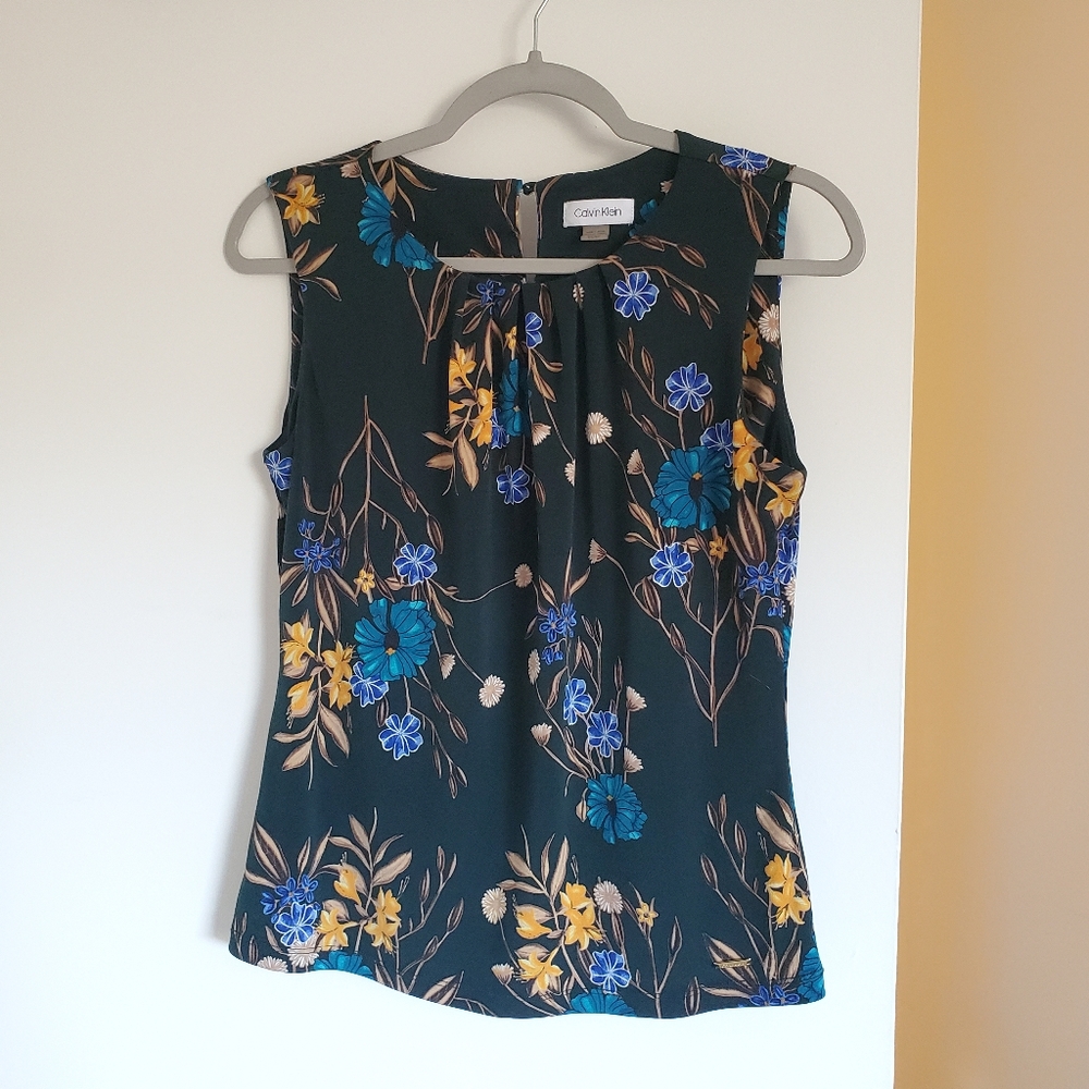 Calvin Klein Green Floral Sleeveless Shirt